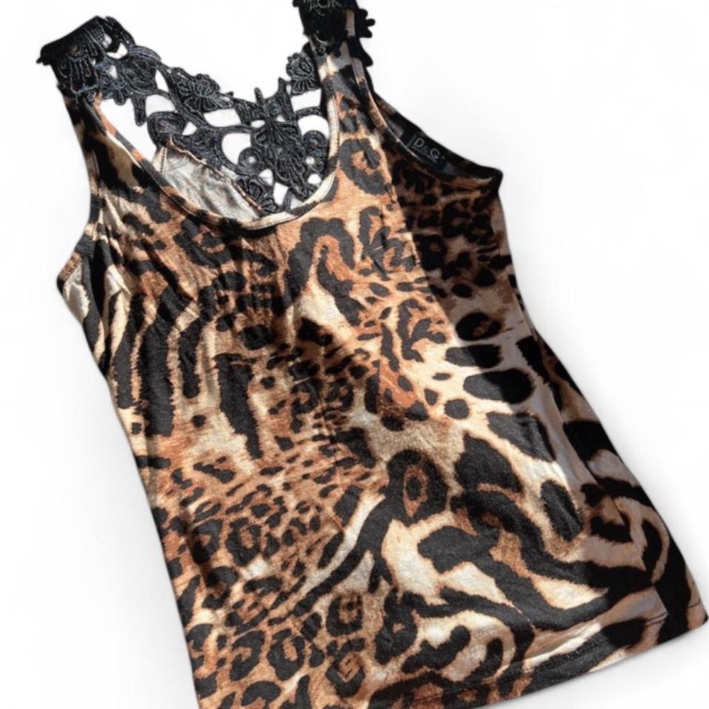 D&G Chetah Print Sparkly Lacy Tank Top.